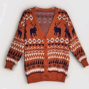 Emery Rose Fair Isle Holiday Reindeer Cardigan Womens Medium M Ugly Xmas Sweater